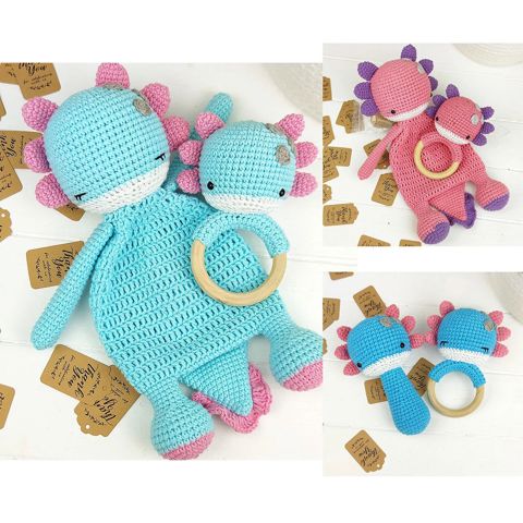 2 Crochet patterns rattle and comforter Axolotl