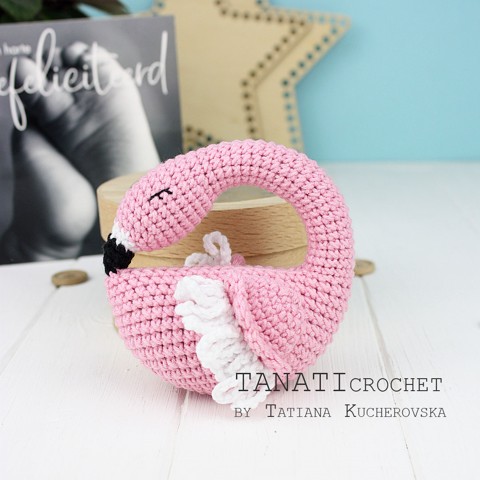 Crochet rattle flamingo