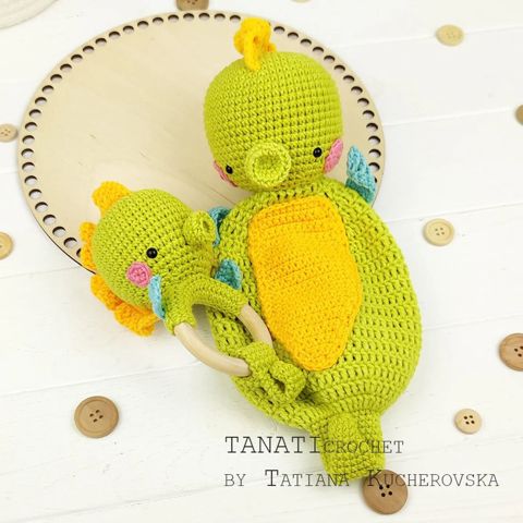 Seahorse crochet/Set crochet patterns rattle and comforter (Tutorial, PDF file)